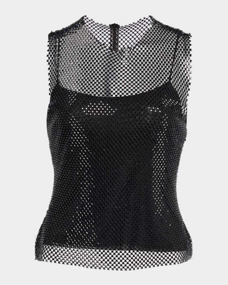 Rhinestone Mesh Sleeveless Blouse